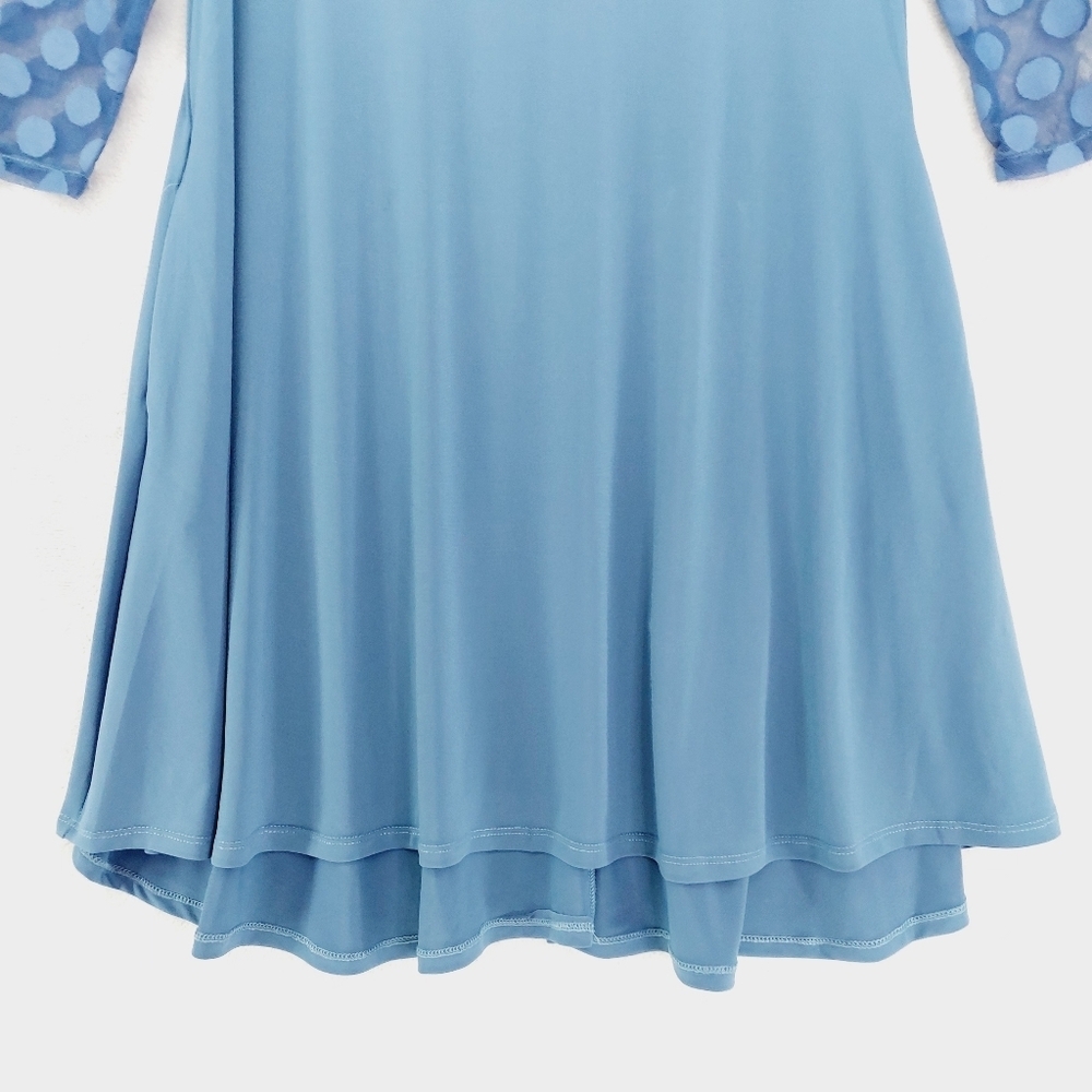 Nina Leonard Illusion High-Low Long Sleeve Crewneck Swing Dress P3537 - Picture 3 of 9